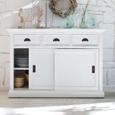 Modern white kitchen cabinet designs 3 drawers buffet sideboard table with 3 drawers and 2 sliding doors